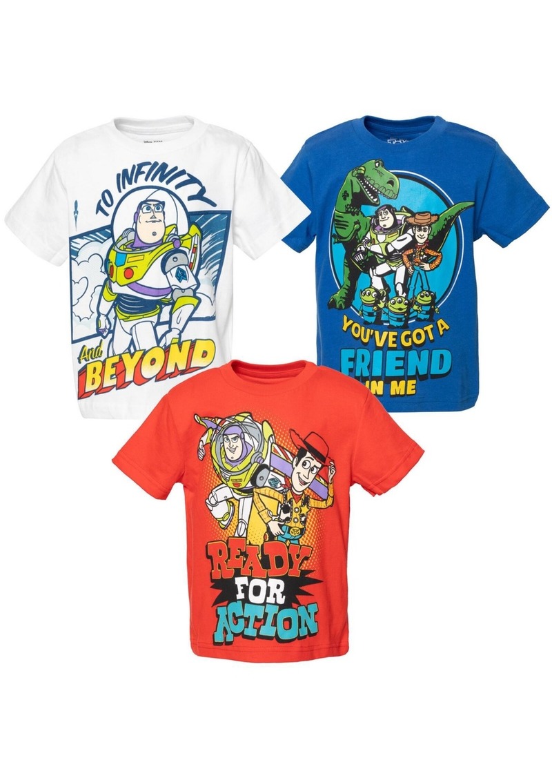 Disney Toddler Boys Pixar Toy Story Rex Buzz Lightyear Woody 3 Pack T-Shirts to - Buzz / woody / rex poses