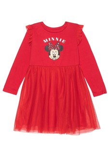 Disney Toddler Girls Long Sleeve Minnie Mouse Leopard Dress - Red