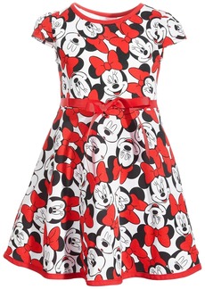Disney Toddler Girls Self Tie Ribbon Belt Minnie Mouse Dress - White/Red