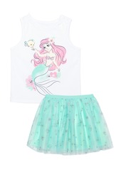 Disney Toddler Girls Tropical Little Mermaid Ariel Sleeveless Tank Top and Elastic Waist Skirt, 2 Piece Set