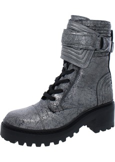 DKNY Basia Womens Leather Metallic Combat & Lace-up Boots