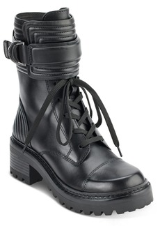 DKNY Basia Womens Leather Quilted Combat & Lace-up Boots
