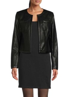 DKNY Collarless Croc Embossed Faux Leather Jacket