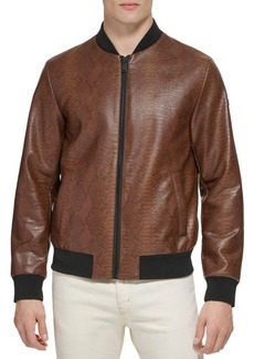 DKNY Croc-Embossed Faux Leather Bomber Jacket