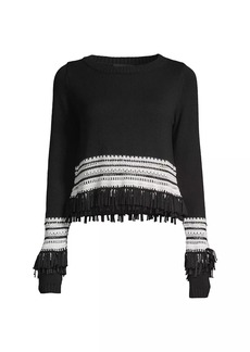 DKNY Deco Fringe-Embellished Cotton-Blend Sweater