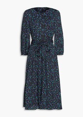 DKNY Sleepwear - Belted floral-print crepe de chine midi dress - Black - US 4