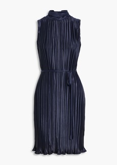 DKNY Sleepwear - Belted plissé-satin mini dress - Blue - US 4