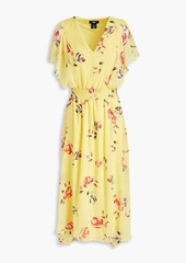 DKNY Sleepwear - Shirred floral-print crepon midi dress - Yellow - US 10