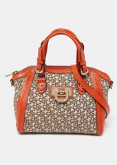 Dkny /beige Monogram Canvas And Leather Zip Satchel