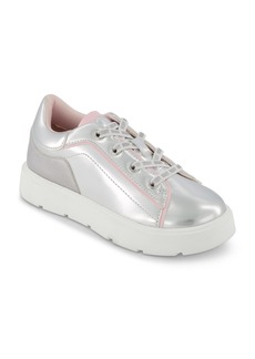 Dkny Big Girls Brooke Glitter Lace Up Platform Sneaker - Silver