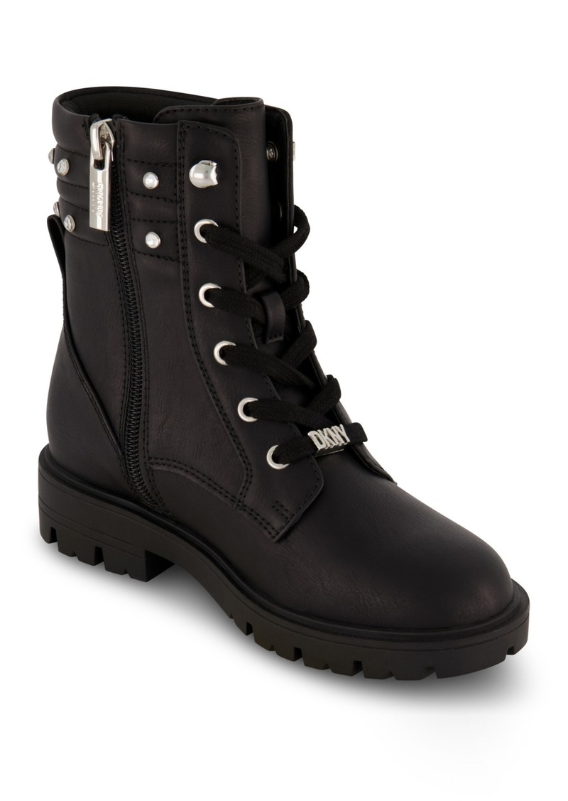 Dkny Big Girls Stassi Stone Crystal Stud Collar Moto Boots - Black