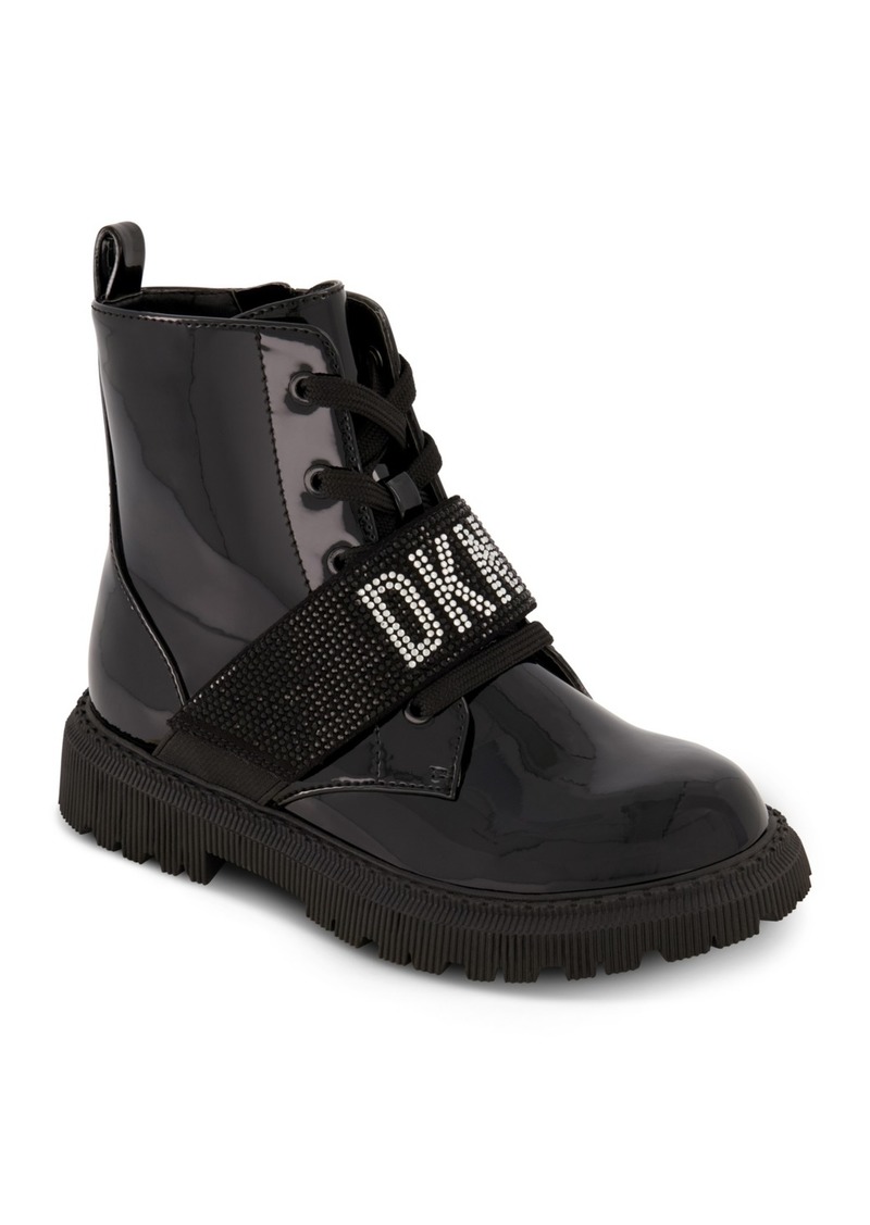 Dkny Big Girls Elastic Logo Strap Moto Boots - Black