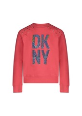 Dkny Big Girls Fleece Flipped Sequin Popover Pullover Sweatshirt - Splendid Pink