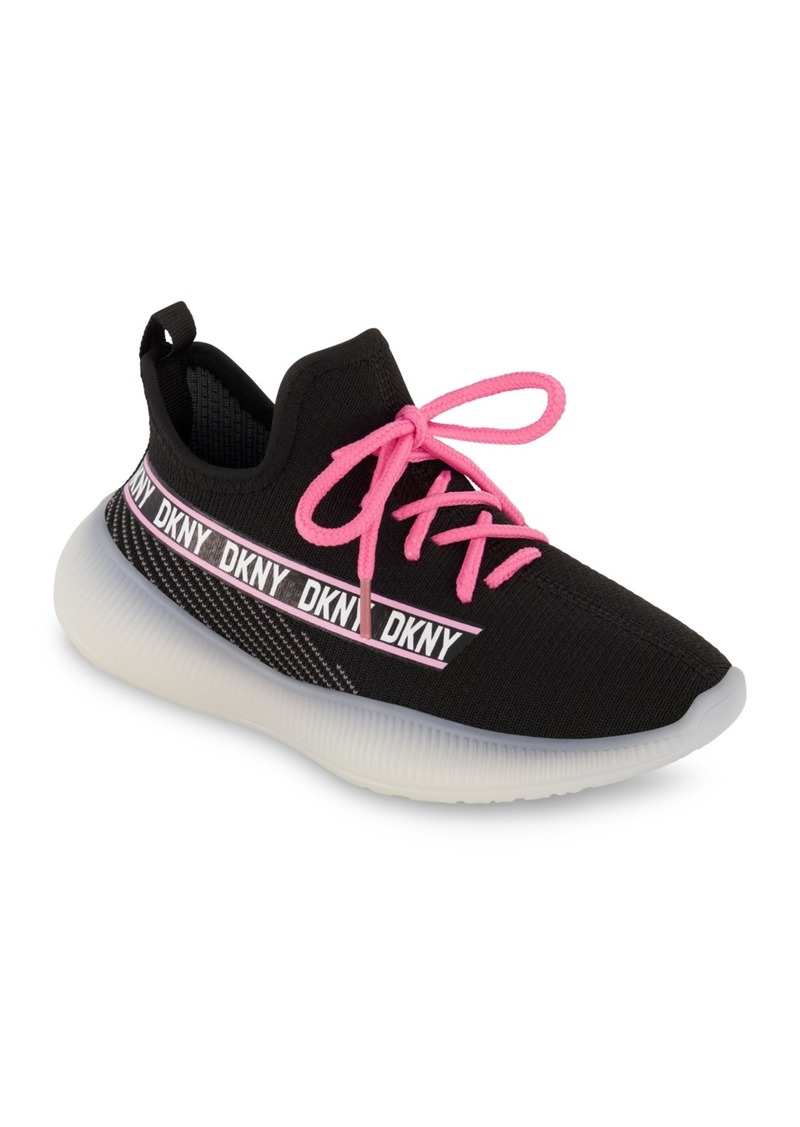 Dkny Little Girls Slip On Landon Stretchy Knit Sneakers - Black