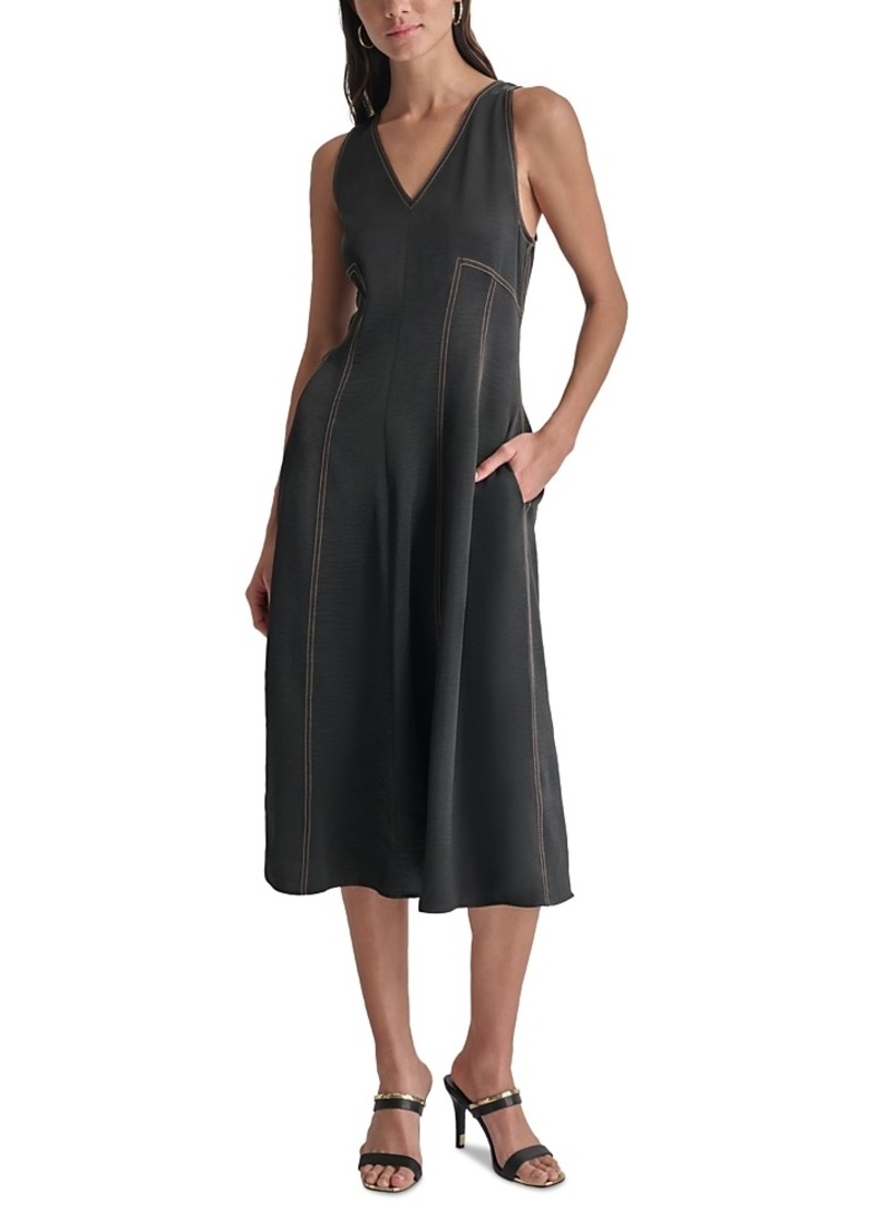 Dkny Contrast Stitch V Neck Dress