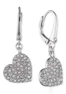 Dkny Crystal Heart Drop Lever Back Earrings - Silver