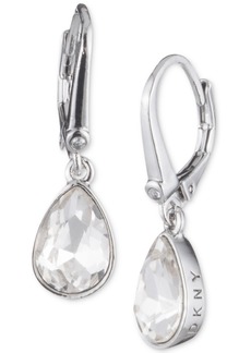 Dkny Crystal Logo Teardrop Drop Earrings - Silver