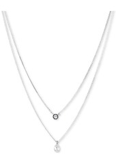 "Dkny Double Row Pendant Necklace, 16"" long + 3"" Extender - Silver"