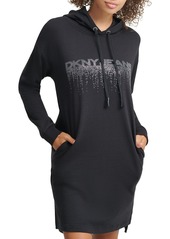 DKNY Dripping Logo Hooded Sweatshirt Dress