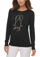 Dkny Embellished Champagne-Glass Crewneck Sweater
