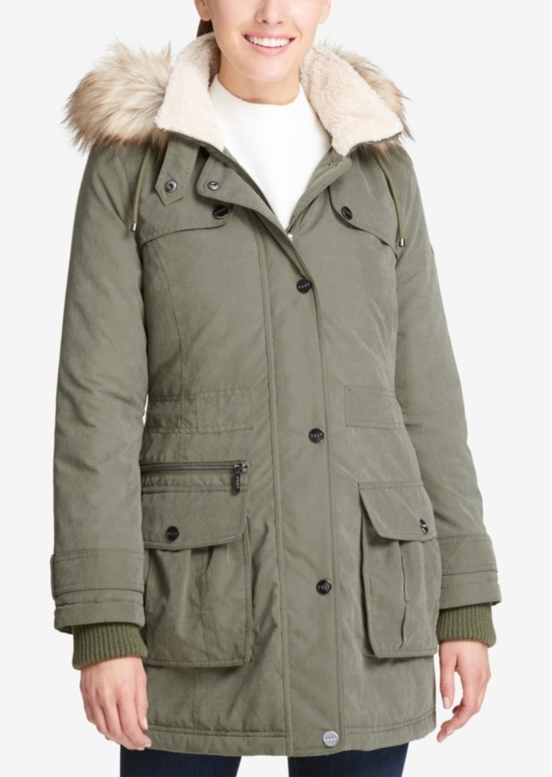 dkny walker faux fur hooded down parka