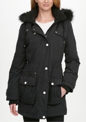 Dkny Faux-Fur Trim Hooded Water-Resistant Anorak Coat