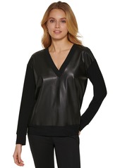 Dkny Faux-Leather Front Sweatshirt - Black