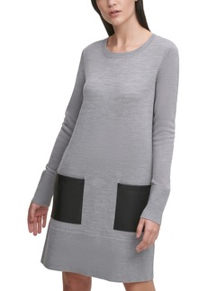 Dkny Faux-Leather-Pocket Sweater Dress