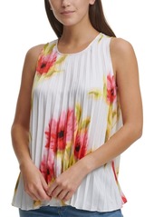 Dkny Floral Pleated Sleeveless Top