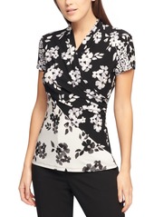 Dkny Floral Printed Side-Ruched Top