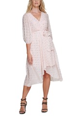 Dkny Foil-Dot Faux-Wrap Midi Dress