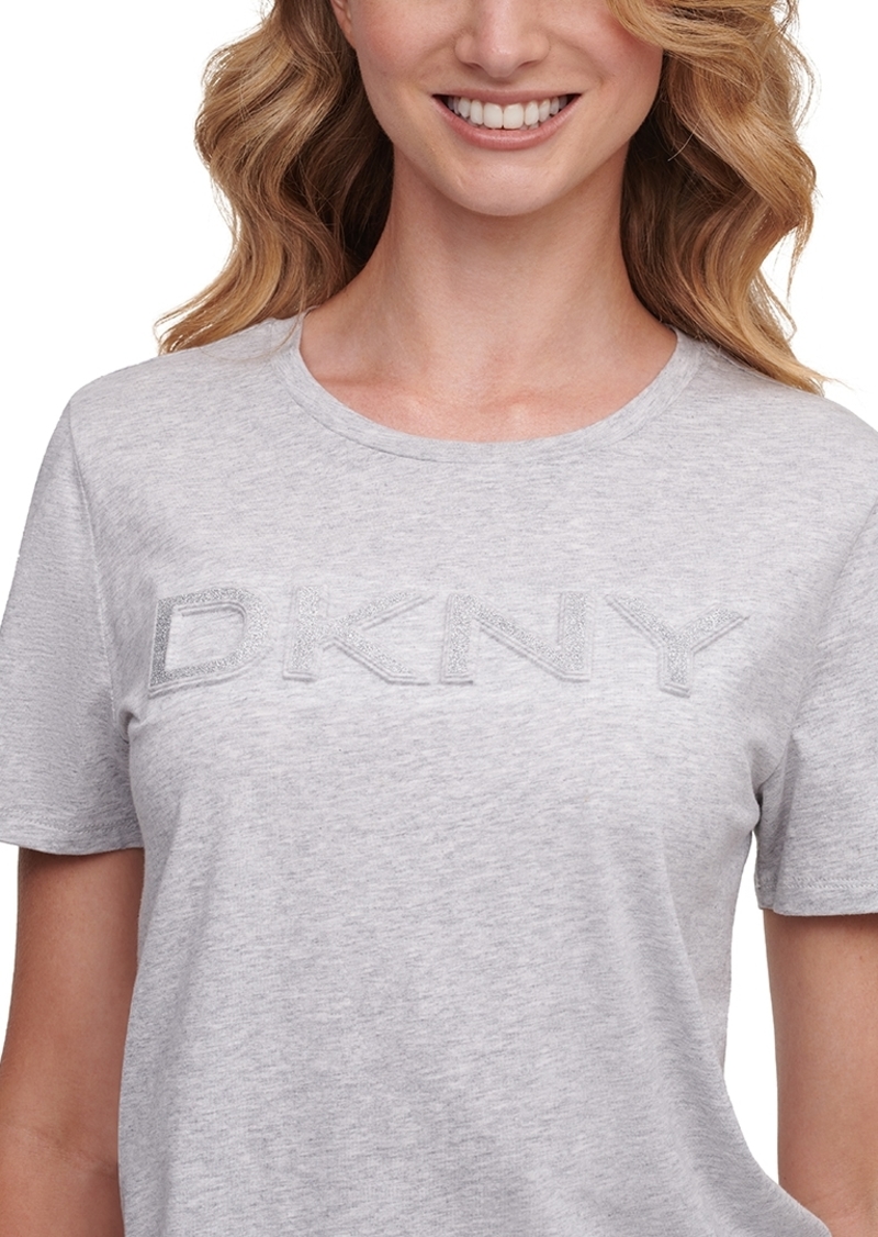 Dkny Glitter Logo T-Shirt - Avenue Grey