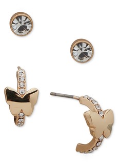 Dkny Gold-Tone 2-Pc. Set Butterfly & Crystal Stud Earrings - White