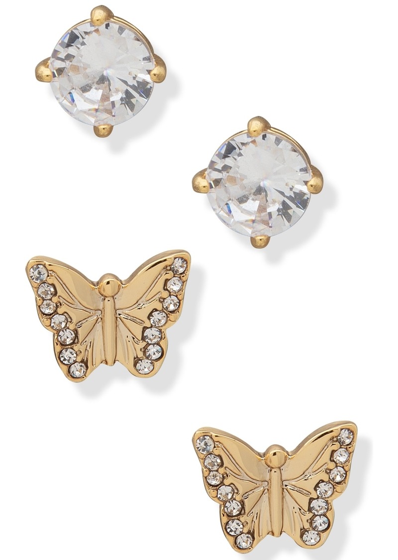 Dkny Gold-Tone 2-Pc. Set Crystal Butterfly Stud Earrings - Gold