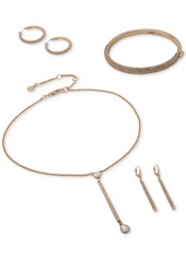 "Dkny Gold-Tone 3-Pc. Set Extra-Small Pave Hoop Earrings, 0.48"" - Gold"