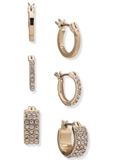 "Dkny Gold-Tone 3-Pc. Set Extra-Small Pave Hoop Earrings, 0.48"" - Gold"