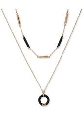 "Dkny Gold-Tone Black Bar & Circle Layered Pendant Necklace, 16"" + 3"" extender - Jet"