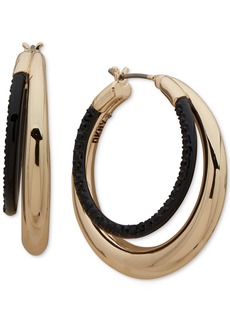 "Dkny Gold-Tone Black Pave Double-Row Small Hoop Earrings, 0.8"" - Black"