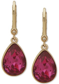 Dkny Gold-Tone Color Tear-Shaped Crystal Charm Drop Earrings - Pink