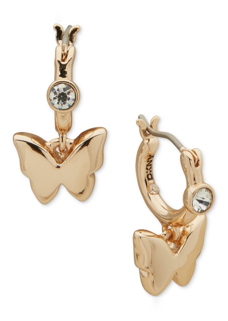 Dkny Gold-Tone Crystal Butterfly Drop Earrings - Crystal Wh