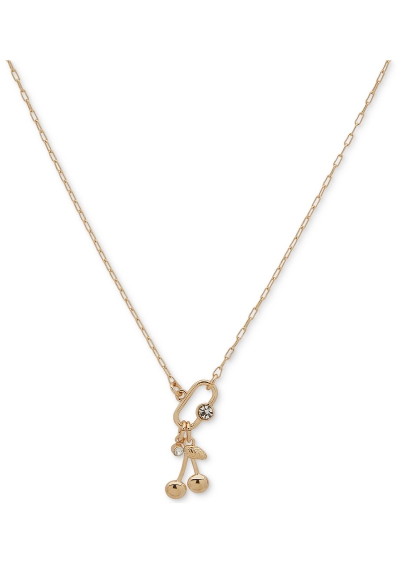 "Dkny Gold-Tone Crystal Cherry Pendant Necklace, 16"" + 3"" - Crystal Wh"