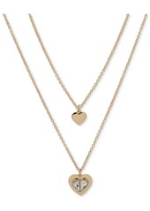 "Dkny Gold-Tone Crystal Heart Layered Pendant Necklace, 16"" + 3"" extender - Gold"