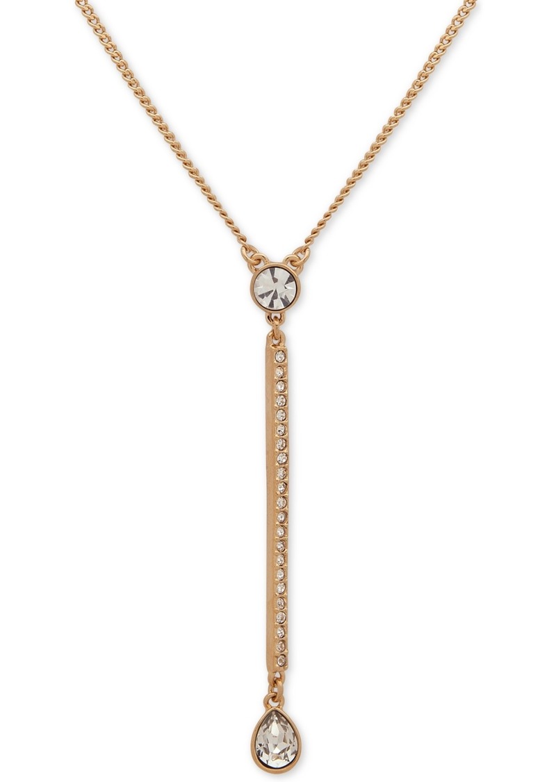 "Dkny Gold-Tone Crystal Lariat Necklace, 16"" + 3"" extender - Gold"