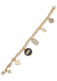 Dkny Gold-Tone Crystal Pave & Logo Charm Flex Bracelet - White