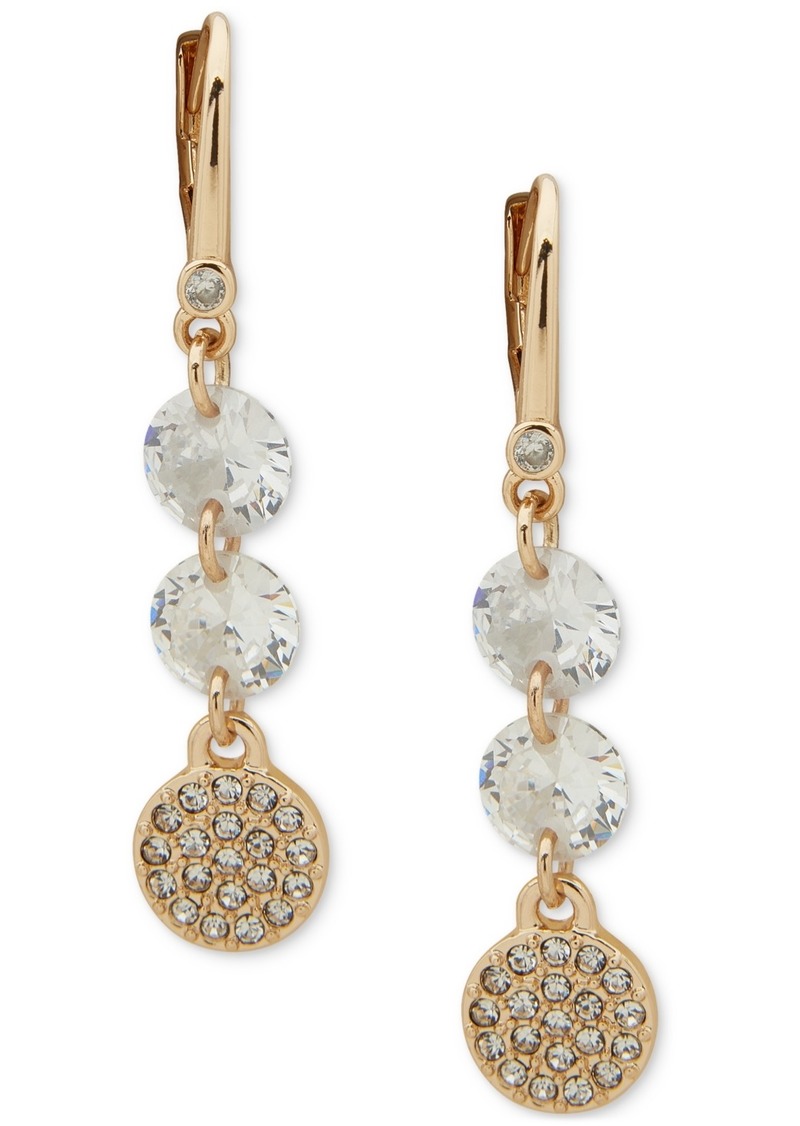 Dkny Gold-Tone Crystal Pave Disc Linear Earrings - Crystal Wh