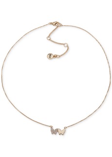 "Dkny Gold-Tone Crystal Pave Double Butterfly Pendant Necklace, 16"" + 3"" extender - White"