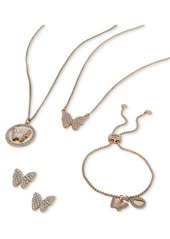 Dkny Gold-Tone Crystal Pave Double Butterfly Slider Bracelet - White