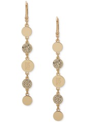 Dkny Gold-Tone Crystal Pave Logo Disc Linear Earrings - White