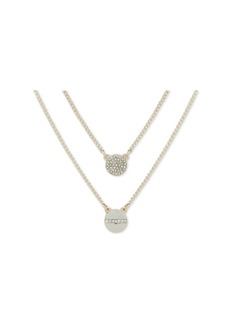 "Dkny Gold-Tone Crystal Pendant Two-Row Necklace, 16"" + 3' extender - Crystal"