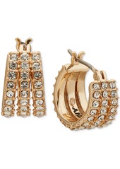 "Dkny Gold-Tone Extra-Small Pave Triple-Split Hoop Earrings, 0.38"" - Crystal Wh"